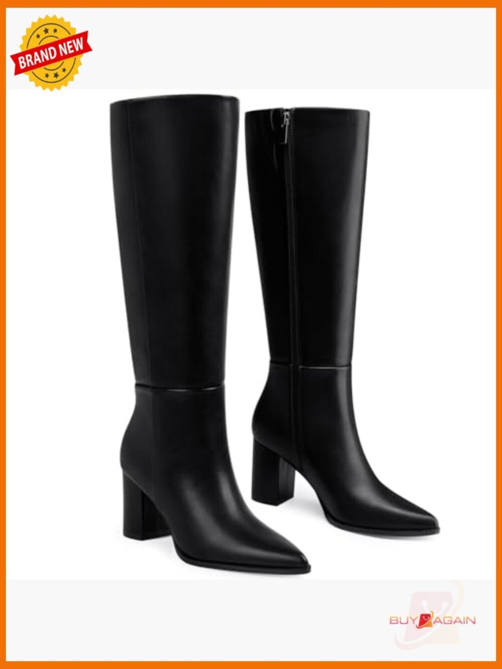 Women's Knee High Boots Pointed Toe Chunky Heel Wide Calf Office Fashion - Picture 5 of 7